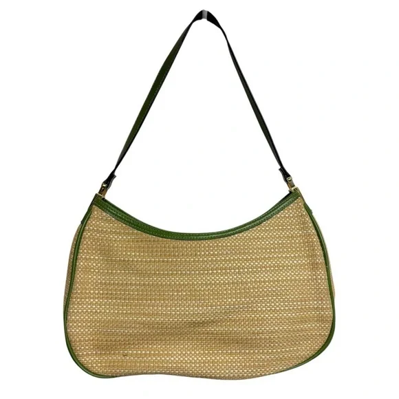 Etienne Aigner Y2k Green & Tan Woven Shoulder Bag - Picture 2 of 7